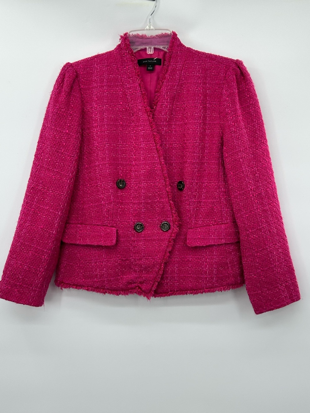 Ann Taylor Pink Tweed Double-Breasted Blazer Jacket size 4